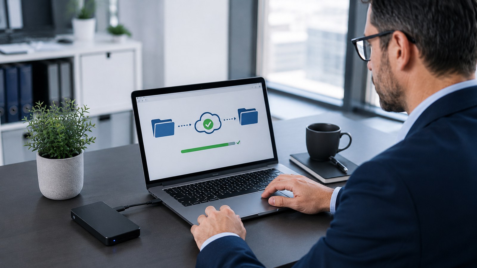 Une sauvegarde de fichiers vers le cloud et un disque externe, vérifiée et terminée